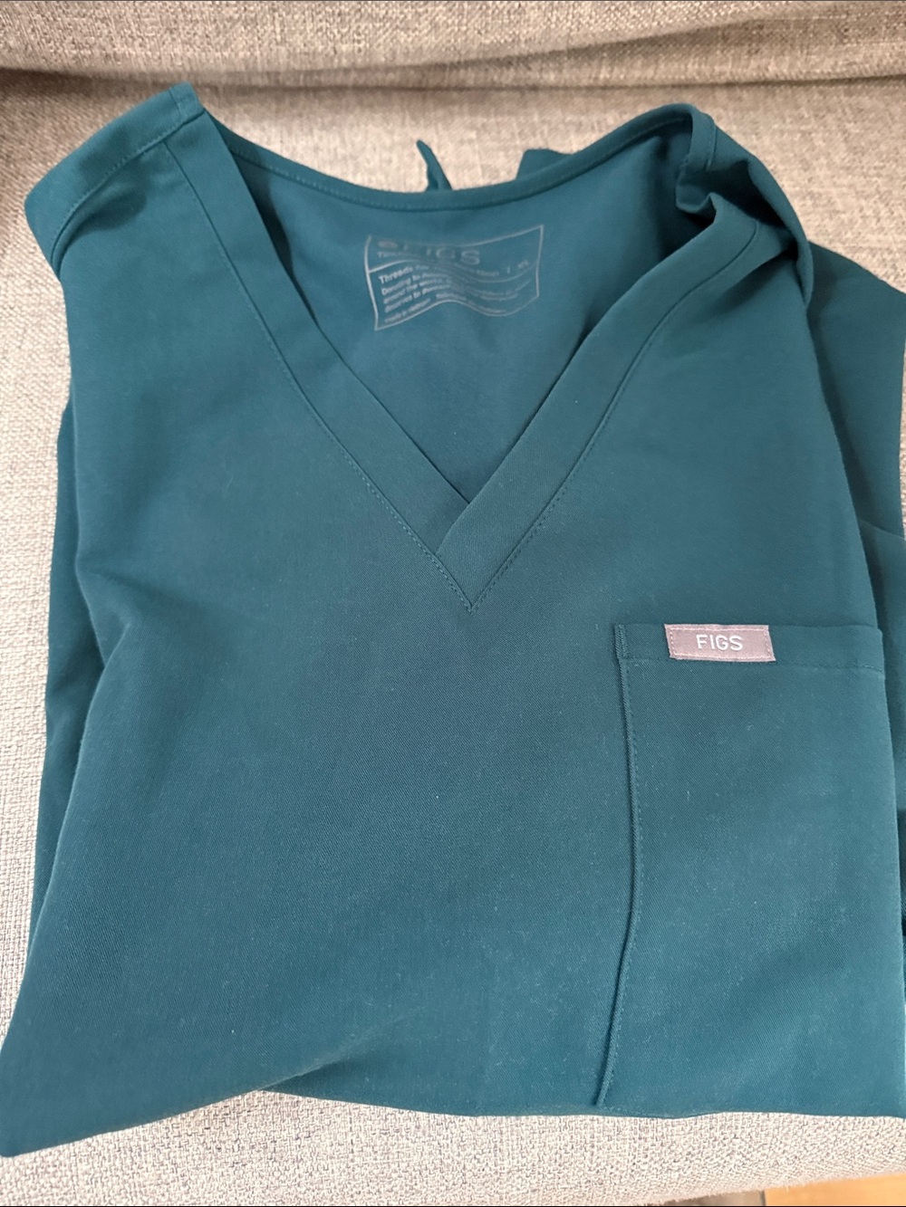 Figs Teal V-Neck Medical Scrub Top with Chest Pocket